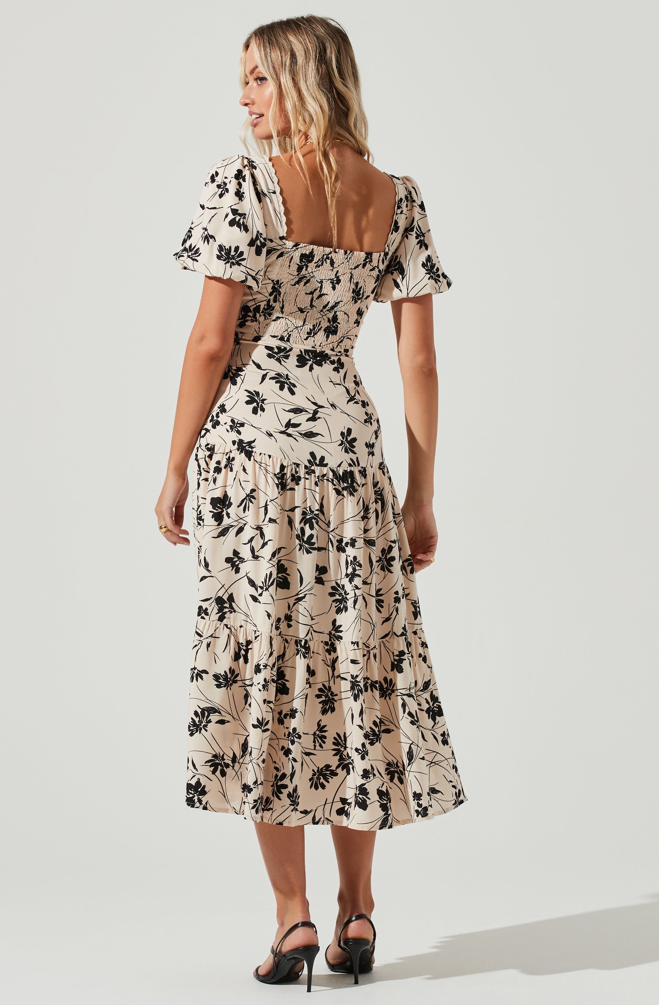 Baldwin Floral Print Midi Dress with Puff Sleeves