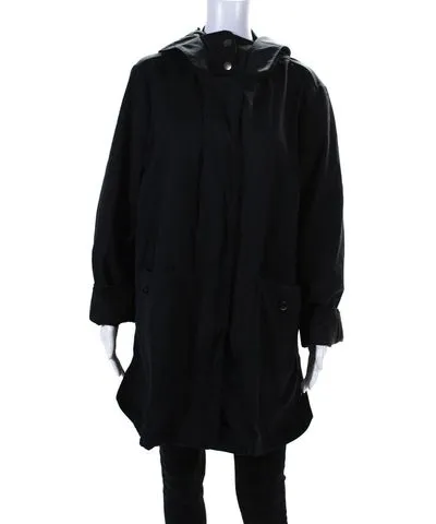 Iconic Barneys New York Womens Hooded Jacket Black Cotton Blend