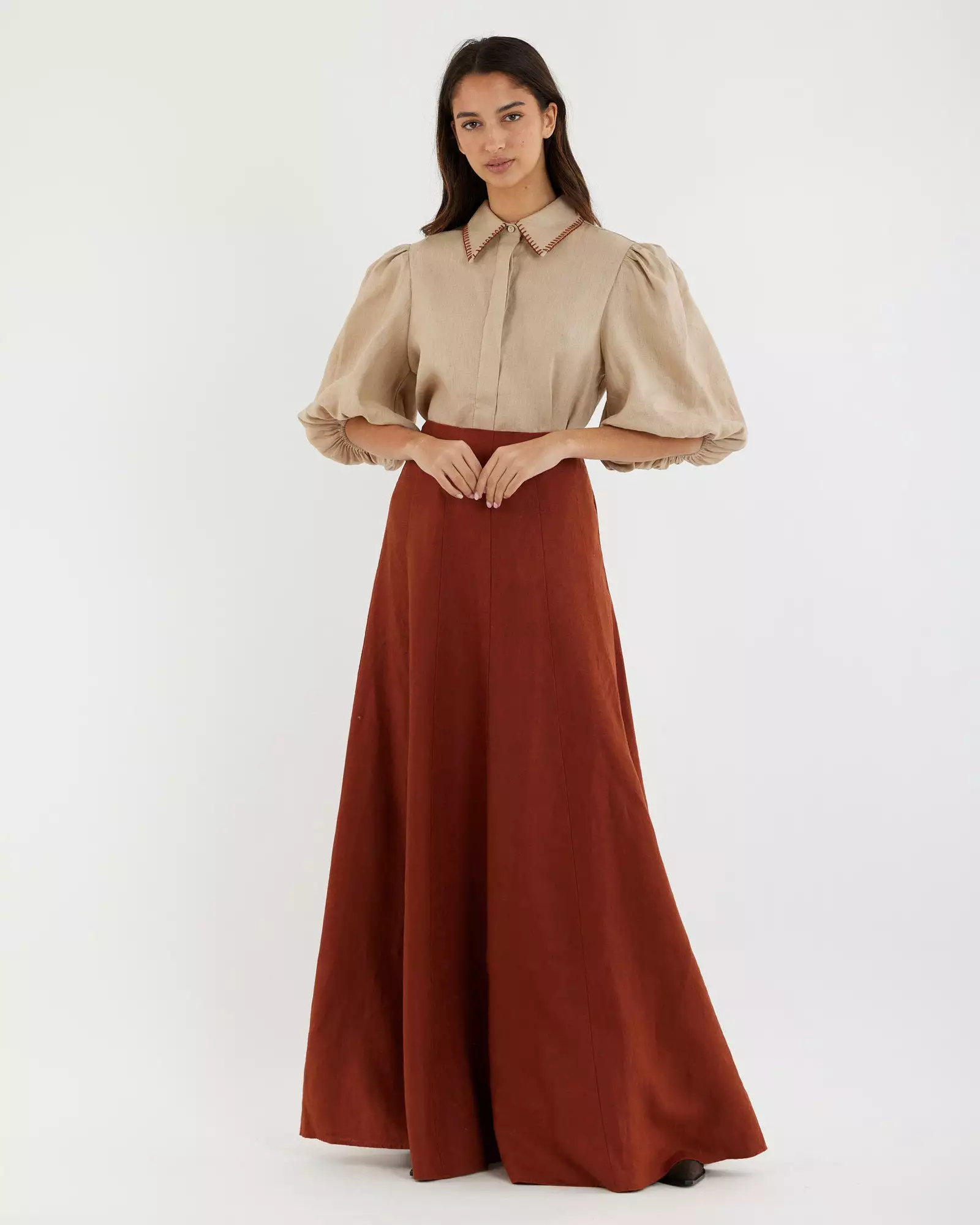 Beatrice Linen Maxi Skirt - Terracotta: Stylish and comfortable women's maxi skirt in terracotta color. Perfect for a trendy and