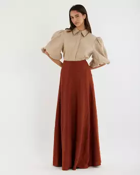 Beatrice Linen Maxi Skirt - Terracotta: Stylish and comfortable women's maxi skirt in terracotta color. Perfect for a trendy and