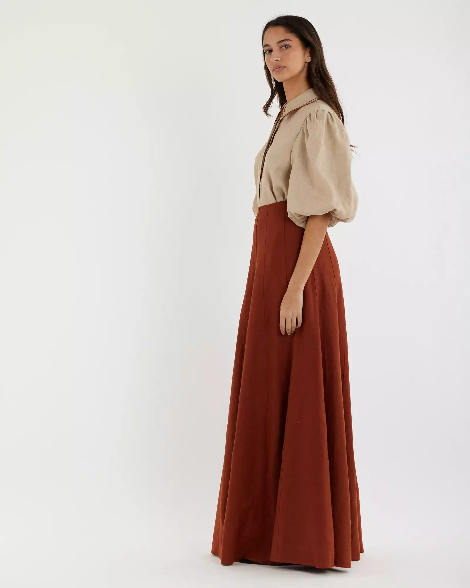 Beatrice Linen Maxi Skirt - Terracotta: Stylish and comfortable women's maxi skirt in terracotta color. Perfect for a trendy and