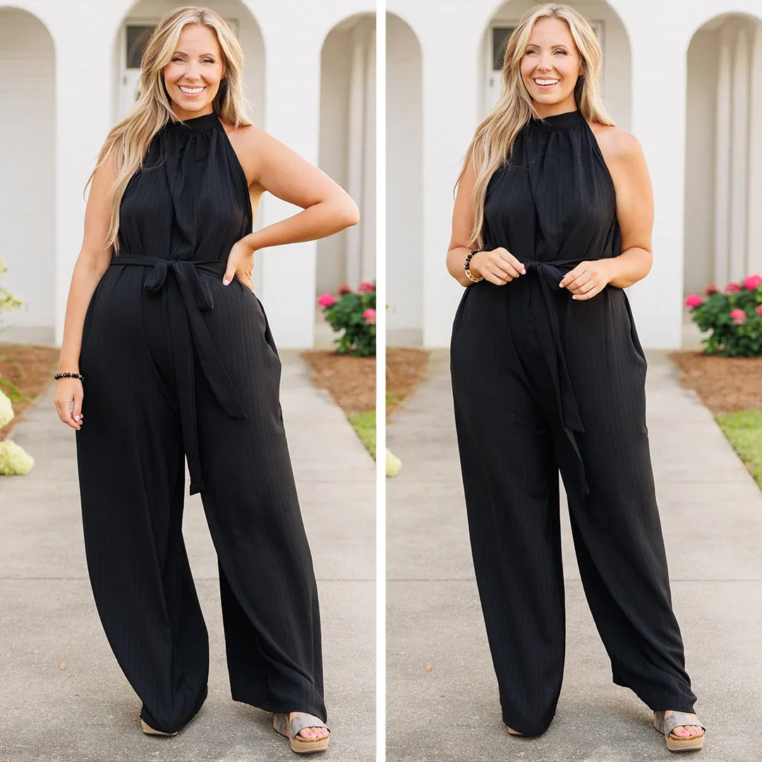 Black Sleeveless Wide-Leg Jumpsuit - Elegant Women's Fashion