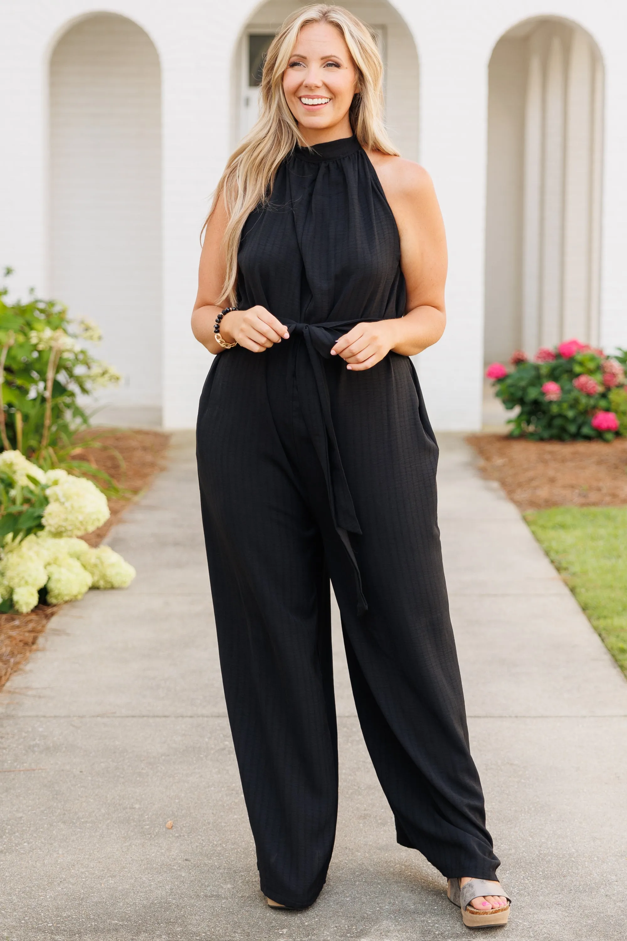 Black Sleeveless Wide-Leg Jumpsuit - Elegant Women's Fashion