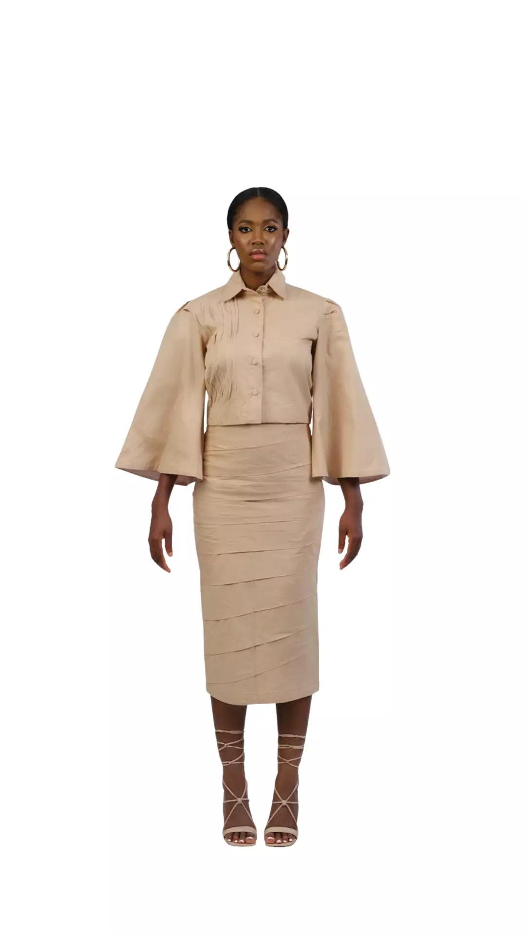 Beige Chic Set: Midi Skirt + Crop Top