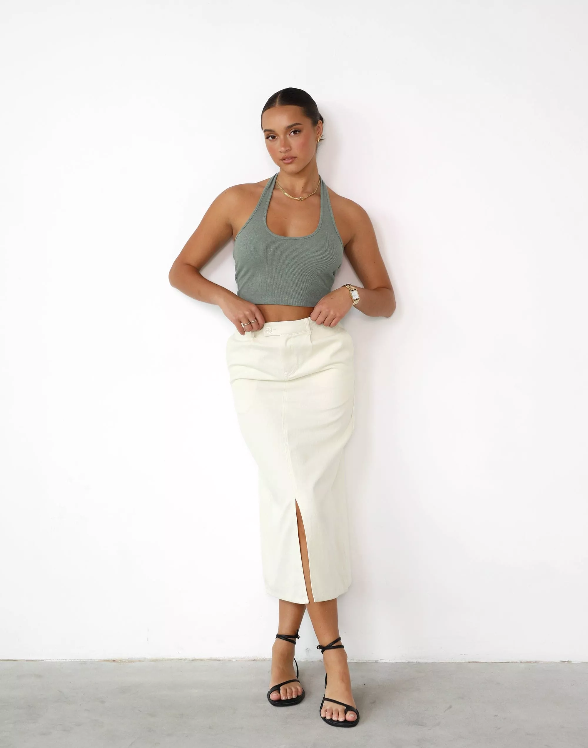 Beige Midi Skirt - Shop the Leiya Collection