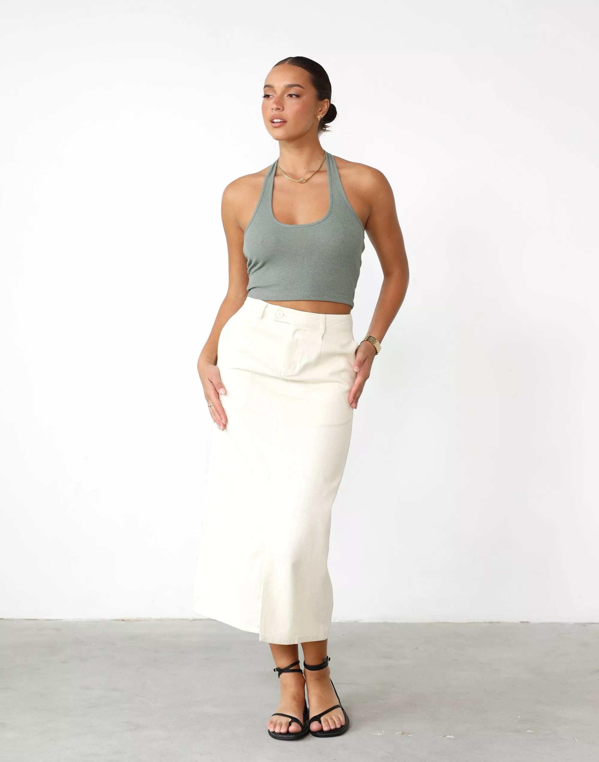 Beige Midi Skirt - Shop the Leiya Collection