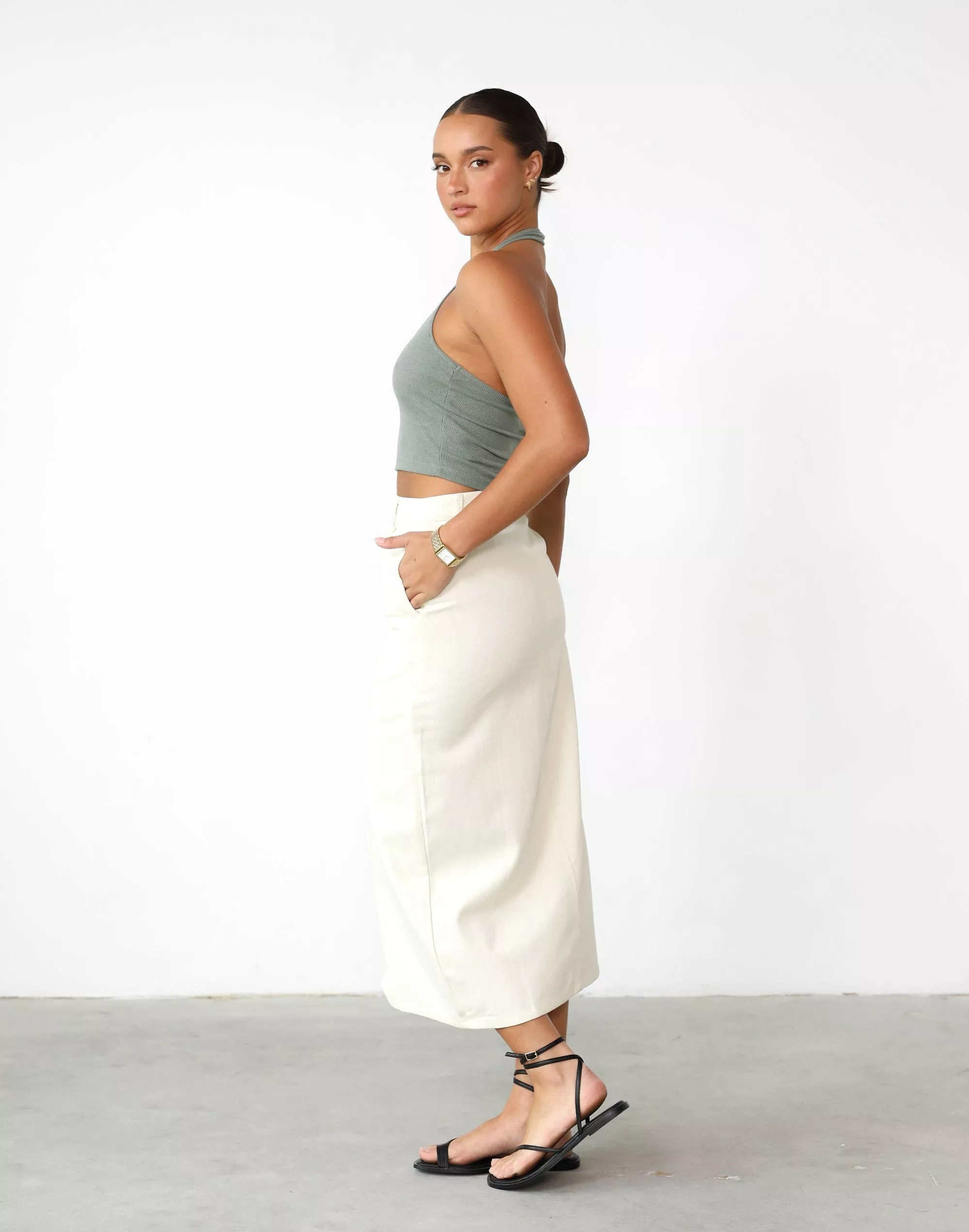 Beige Midi Skirt - Shop the Leiya Collection