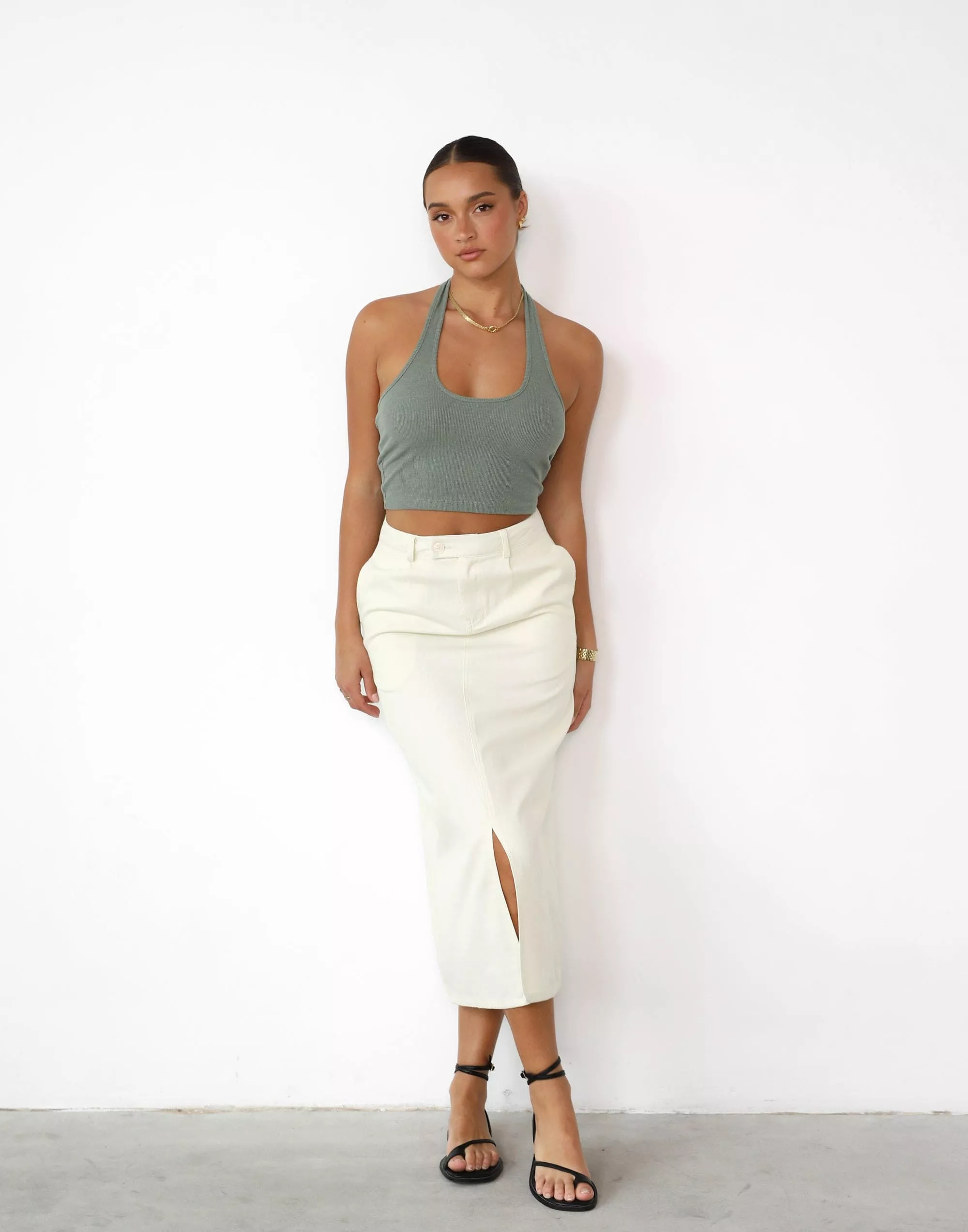 Beige Midi Skirt - Shop the Leiya Collection