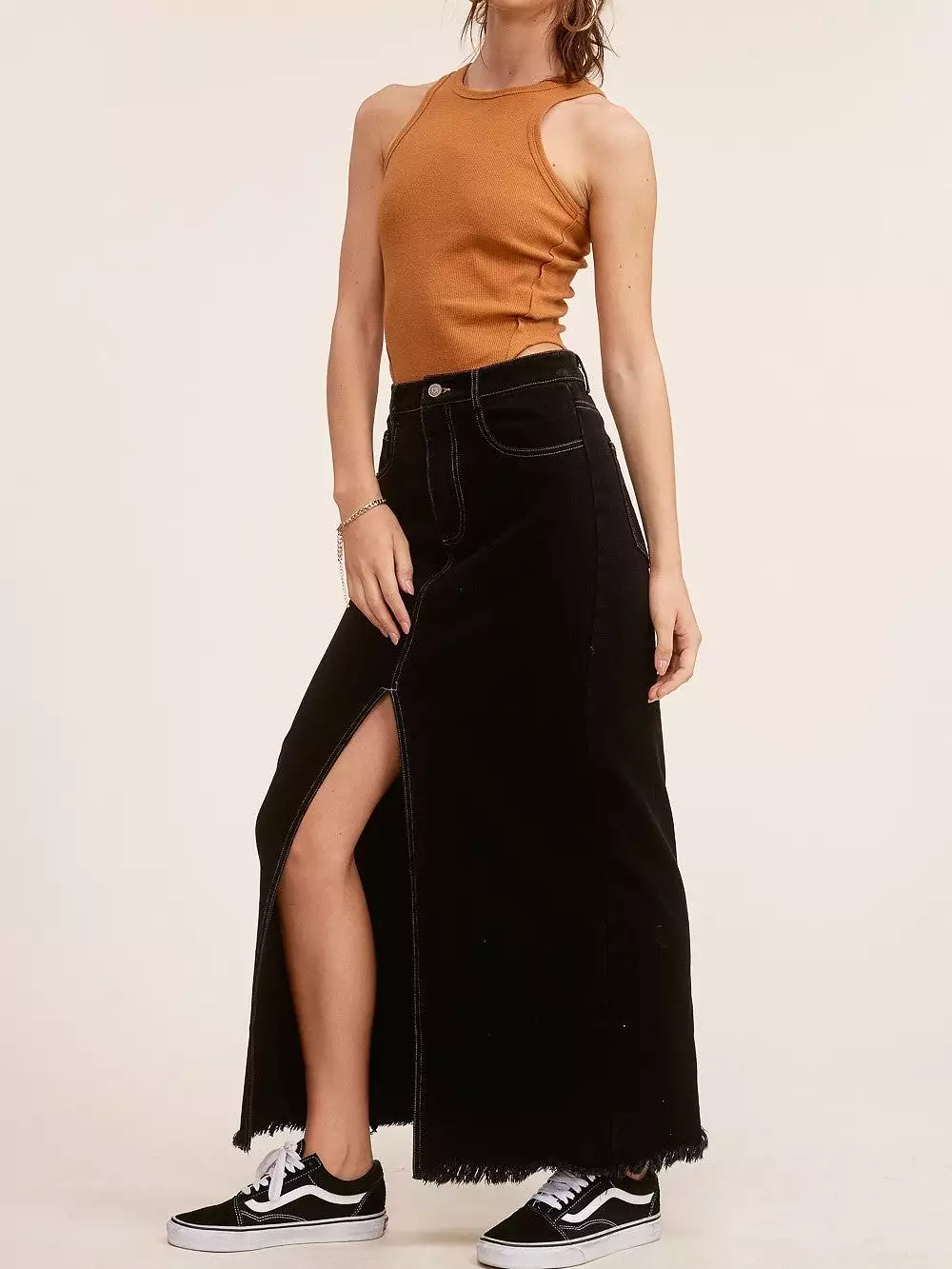 Belle Denim Maxi Skirt with Front Split - $27