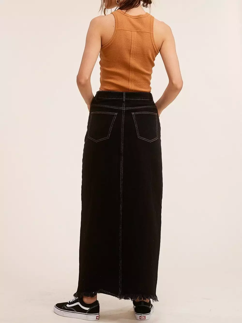 Belle Denim Maxi Skirt with Front Split - $27