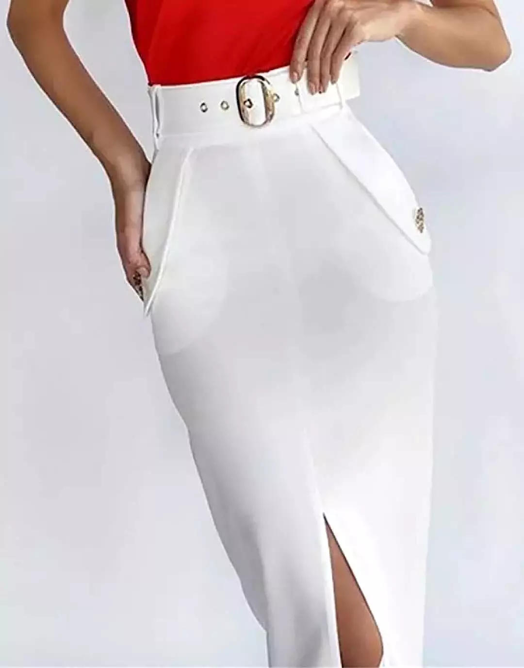 Belted Split Bandage Midi Skirt