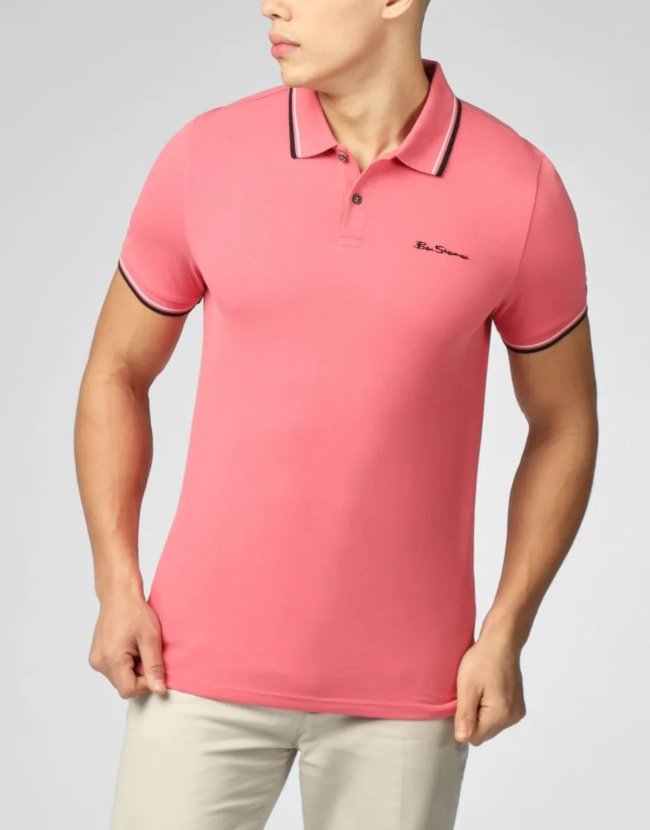 Dark Pink Ben Sherman Casual Polo Shirt with Short Sleeves