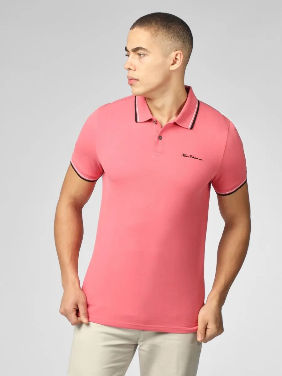 Dark Pink Ben Sherman Casual Polo Shirt with Short Sleeves