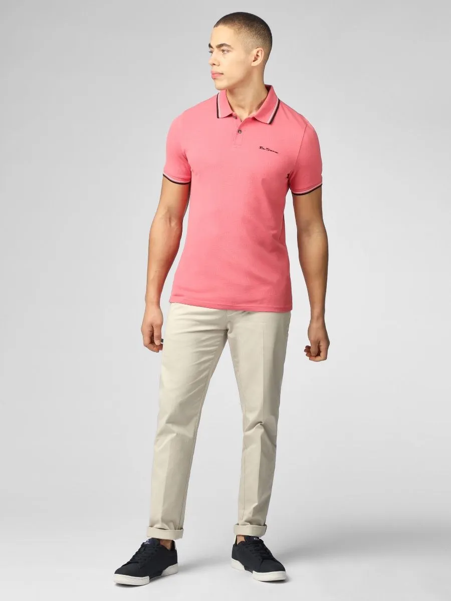 Dark Pink Ben Sherman Casual Polo Shirt with Short Sleeves