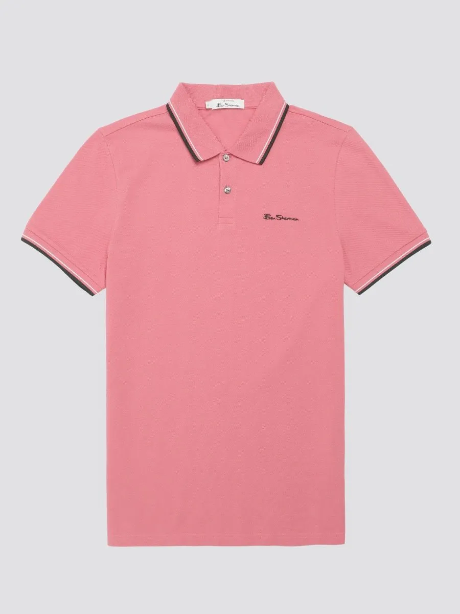 Dark Pink Ben Sherman Casual Polo Shirt with Short Sleeves