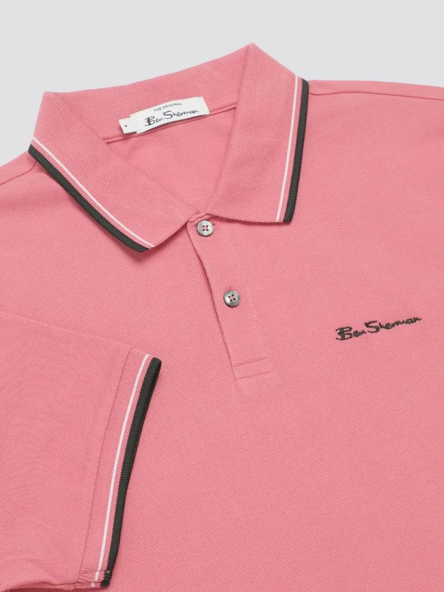 Dark Pink Ben Sherman Casual Polo Shirt with Short Sleeves