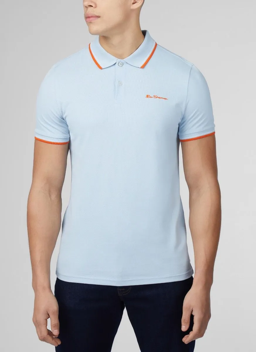 Pale Blue Ben Sherman Casual Short Sleeve Polo Shirt