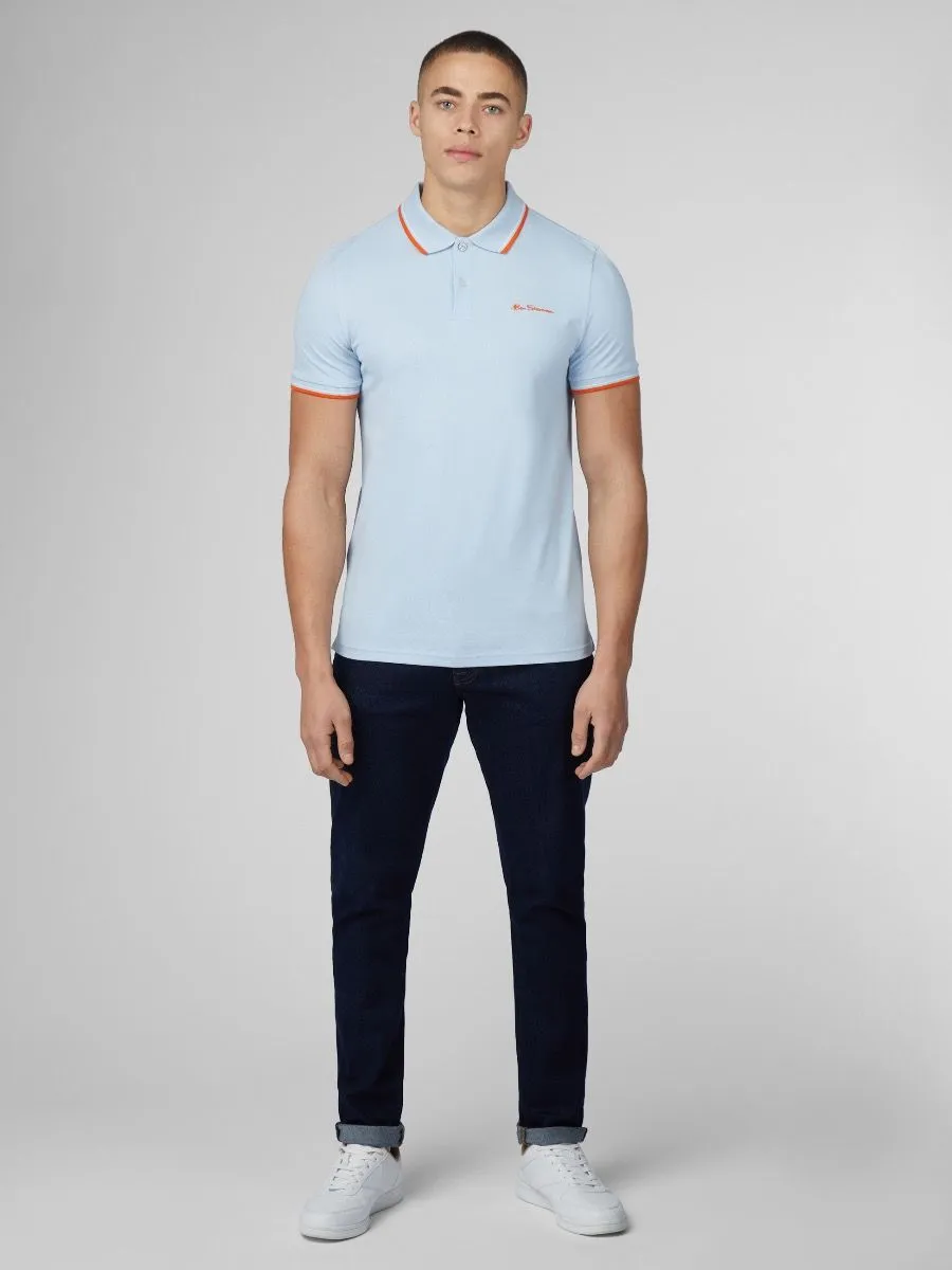 Pale Blue Ben Sherman Casual Short Sleeve Polo Shirt