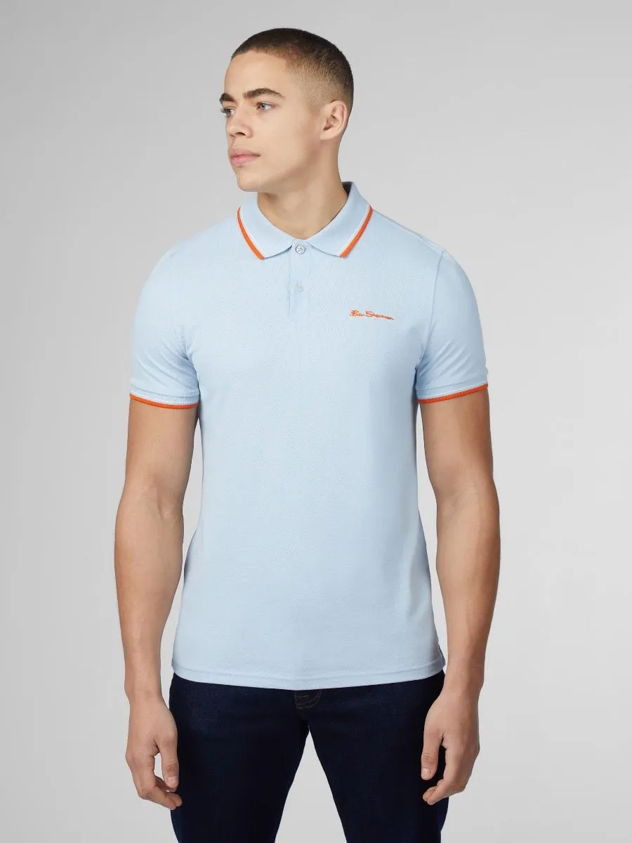 Pale Blue Ben Sherman Casual Short Sleeve Polo Shirt