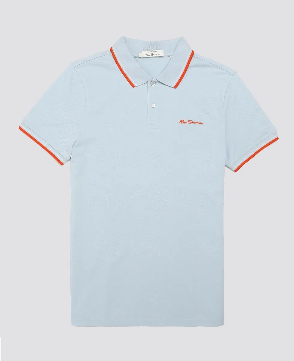 Pale Blue Ben Sherman Casual Short Sleeve Polo Shirt