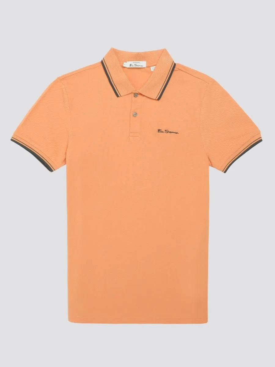 Ben Sherman Men's Casual Short Sleeve Polo Shirt in Copper Orange