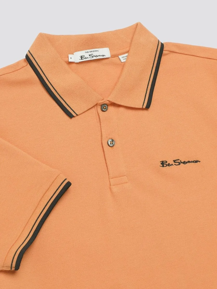 Ben Sherman Men's Casual Short Sleeve Polo Shirt in Copper Orange