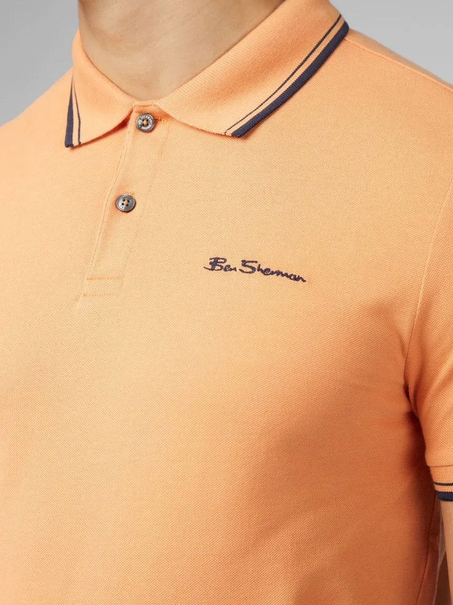 Ben Sherman Men's Casual Short Sleeve Polo Shirt in Copper Orange