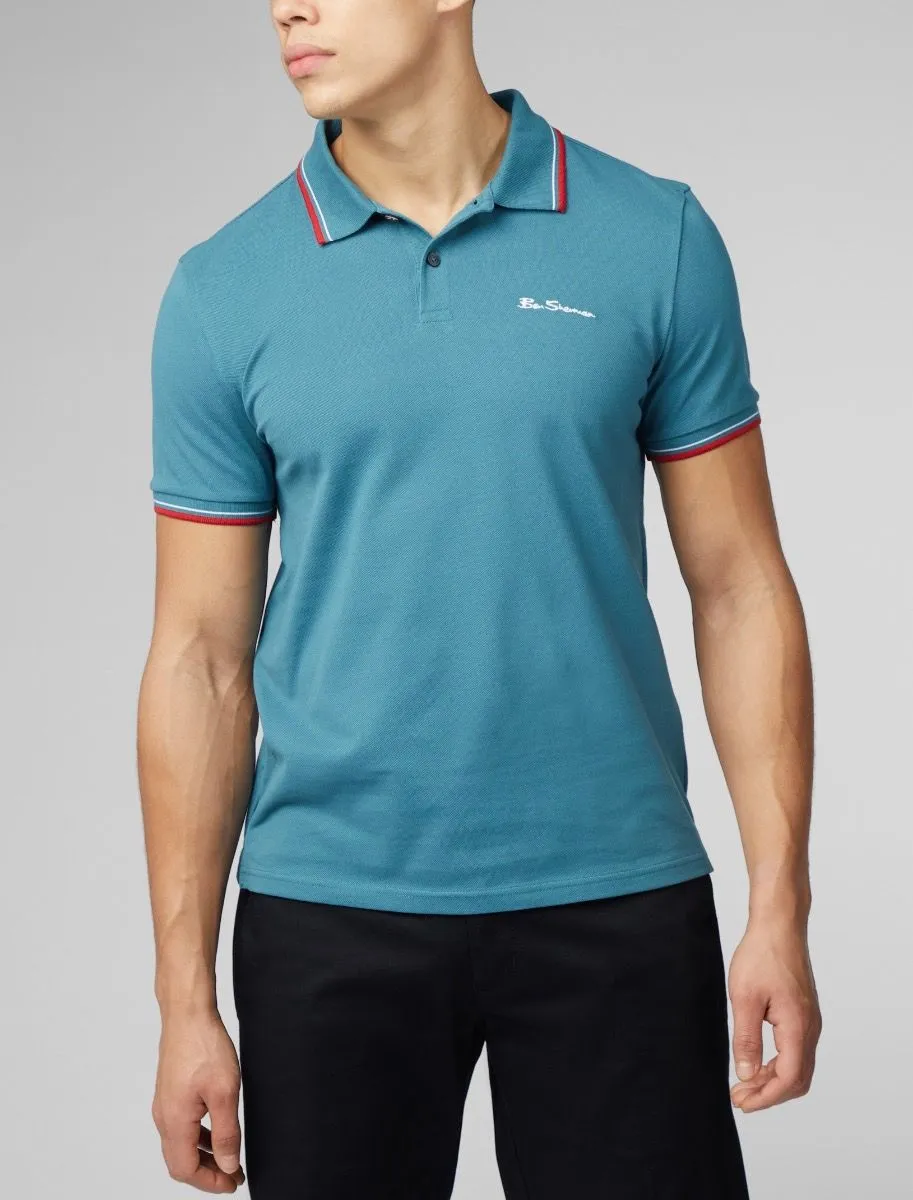 Ben Sherman Men's Casual Short Sleeve Polo Shirt in Teal Blue