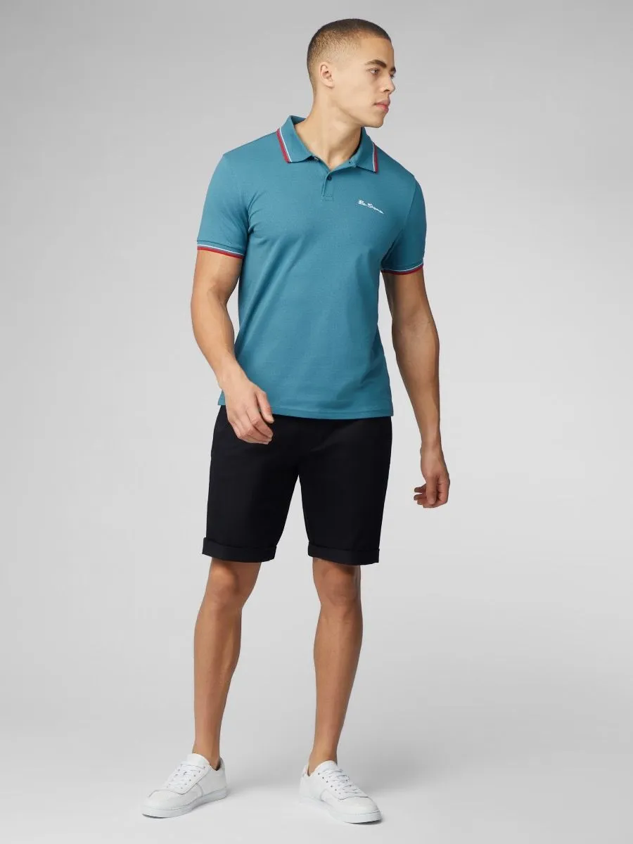 Ben Sherman Men's Casual Short Sleeve Polo Shirt in Teal Blue