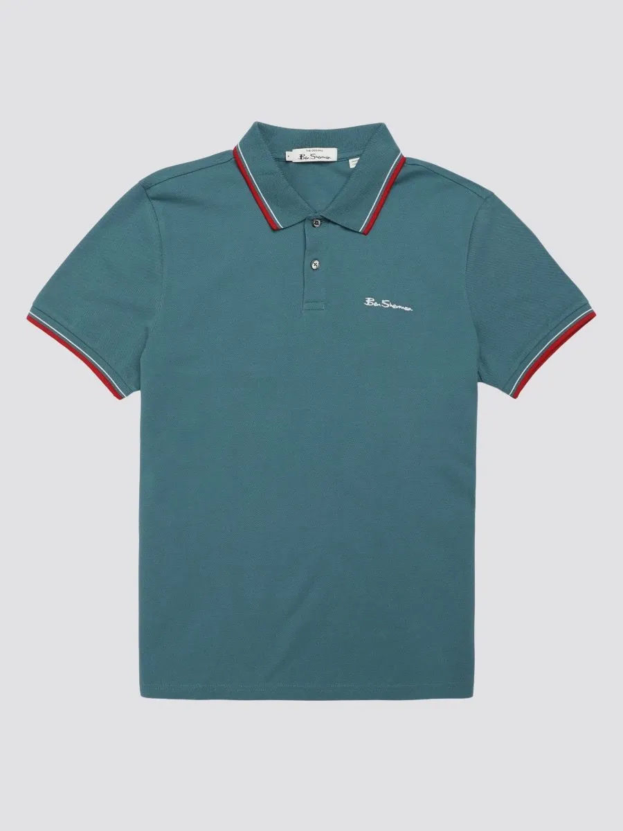 Ben Sherman Men's Casual Short Sleeve Polo Shirt in Teal Blue