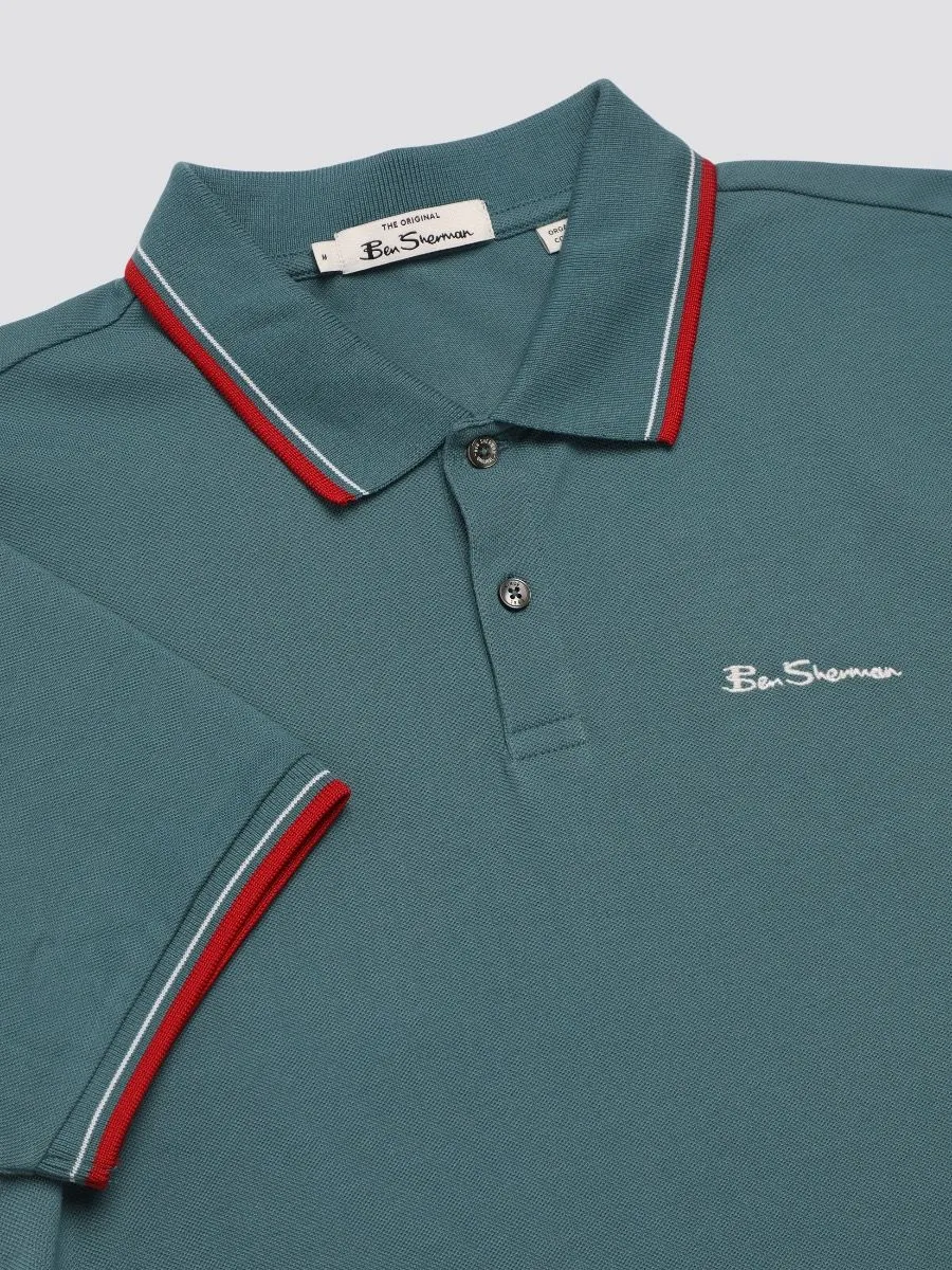 Ben Sherman Men's Casual Short Sleeve Polo Shirt in Teal Blue