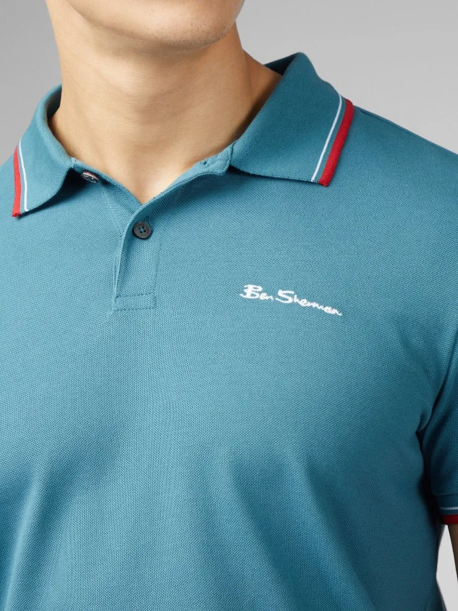 Ben Sherman Men's Casual Short Sleeve Polo Shirt in Teal Blue