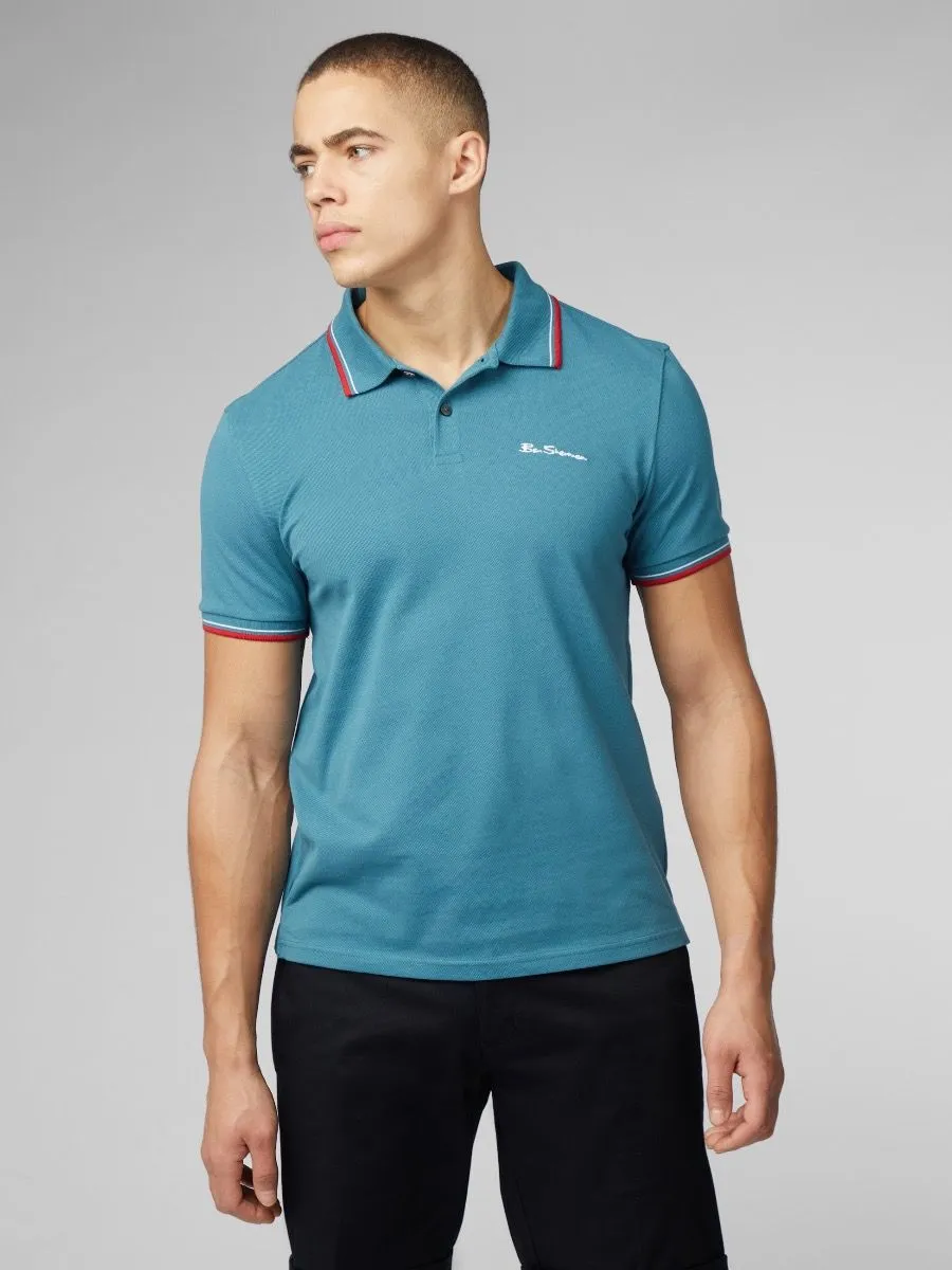 Ben Sherman Men's Casual Short Sleeve Polo Shirt in Teal Blue