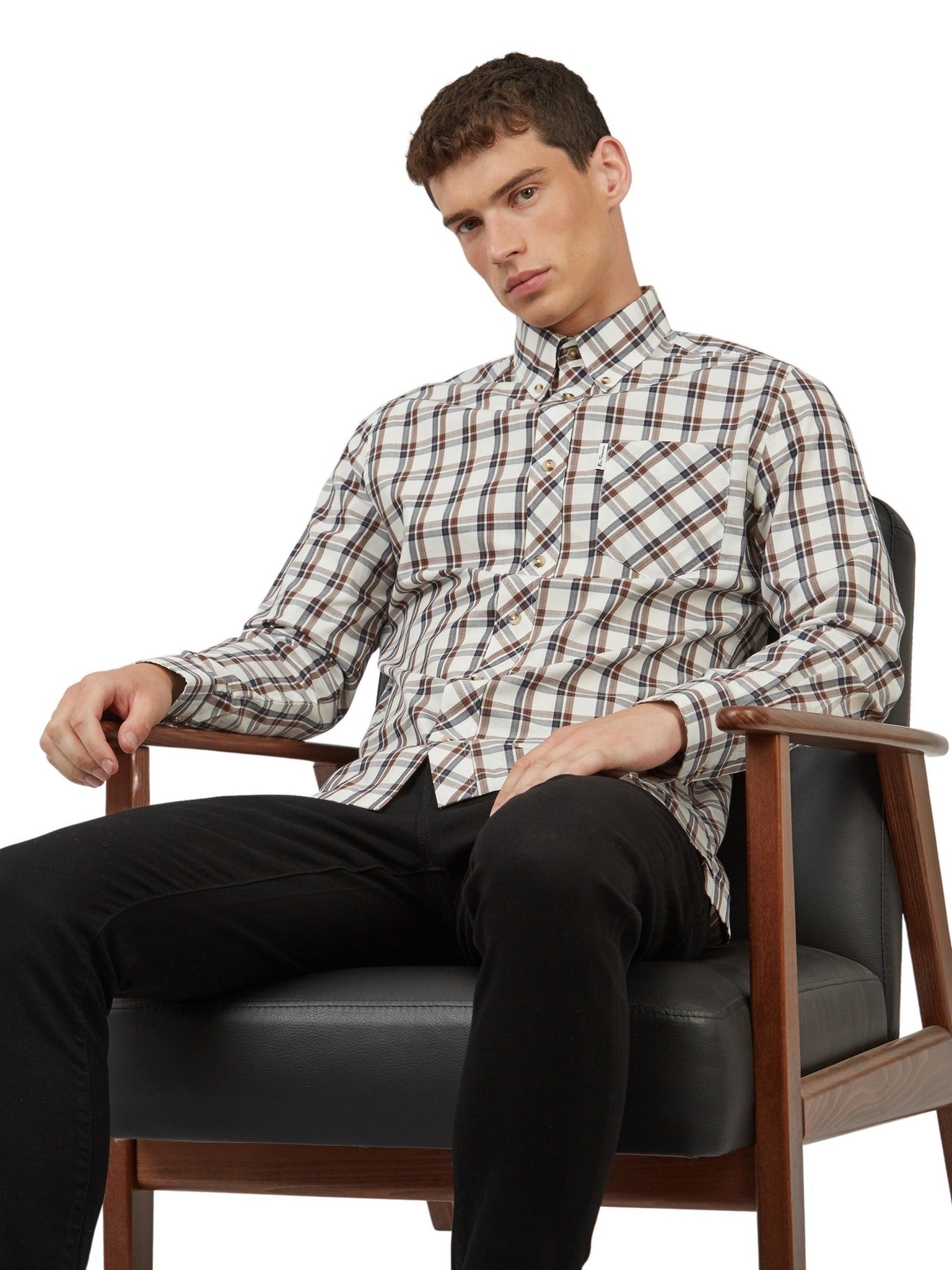 Ben Sherman Men's Grid Check Shirt - Iconic 3 Finger Collar; Ben Sherman Iconic Grid Check Shirt for Men; Ben Sherman Men's Grid