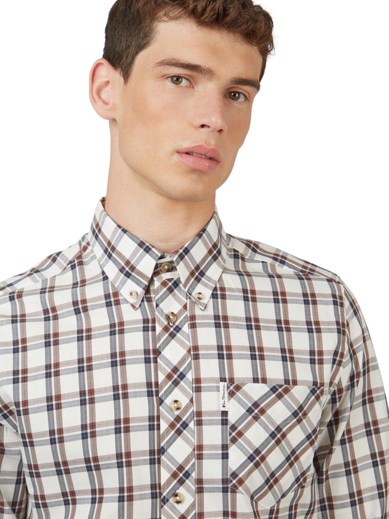 Ben Sherman Men's Grid Check Shirt - Iconic 3 Finger Collar; Ben Sherman Iconic Grid Check Shirt for Men; Ben Sherman Men's Grid