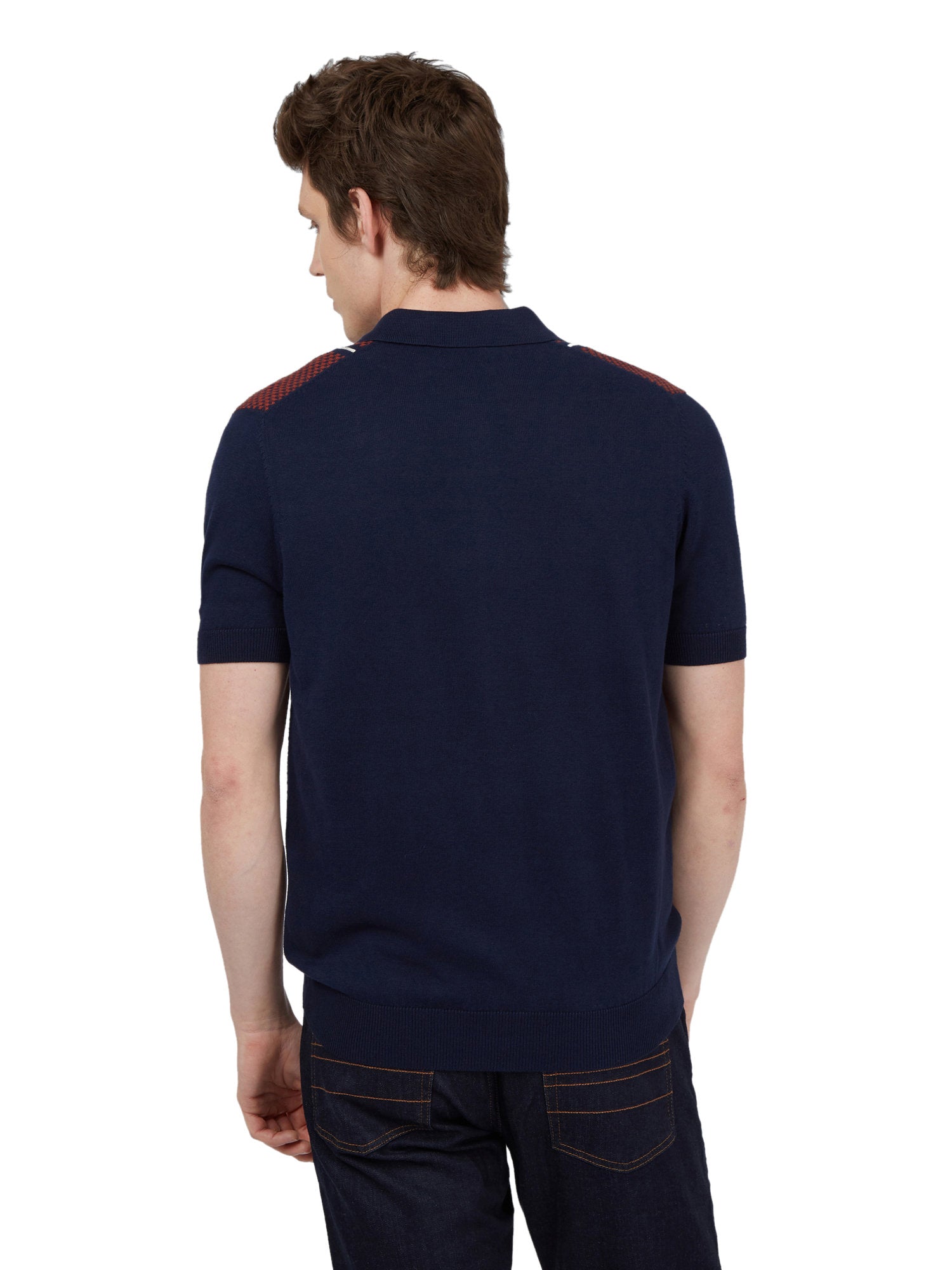 Ben Sherman Men's Knit Zip Polo Shirt with Jacquard Pattern