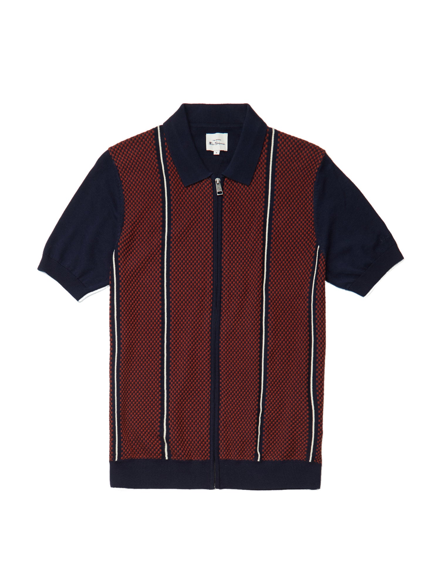 Ben Sherman Men's Knit Zip Polo Shirt with Jacquard Pattern