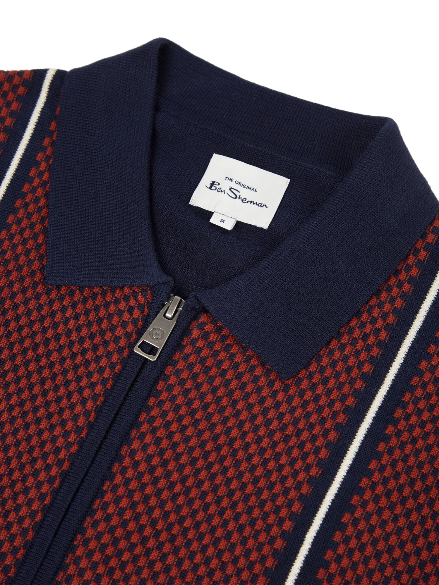 Ben Sherman Men's Knit Zip Polo Shirt with Jacquard Pattern