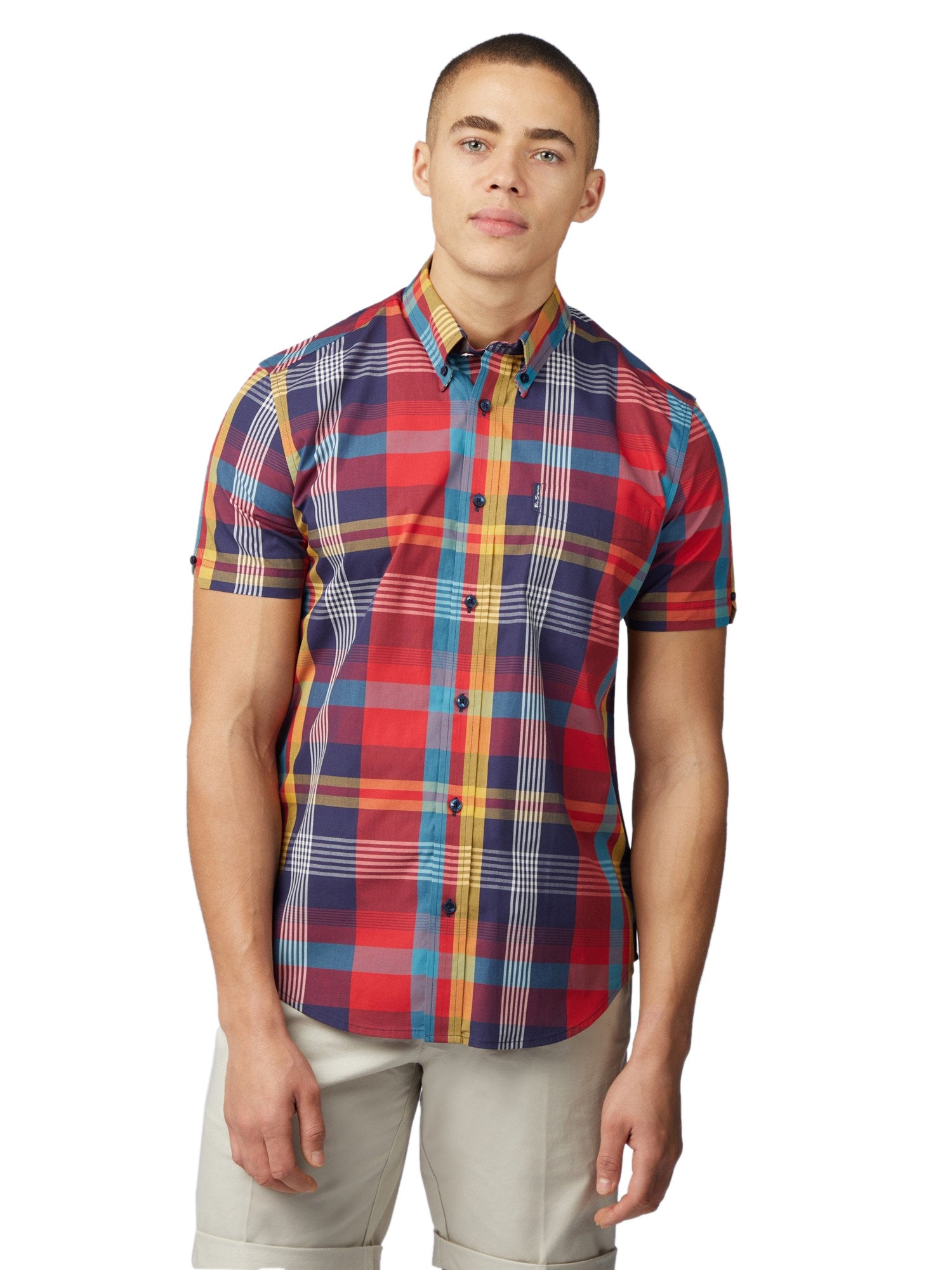 Ben Sherman Men's Large Madras Check Shirt, Short Sleeve