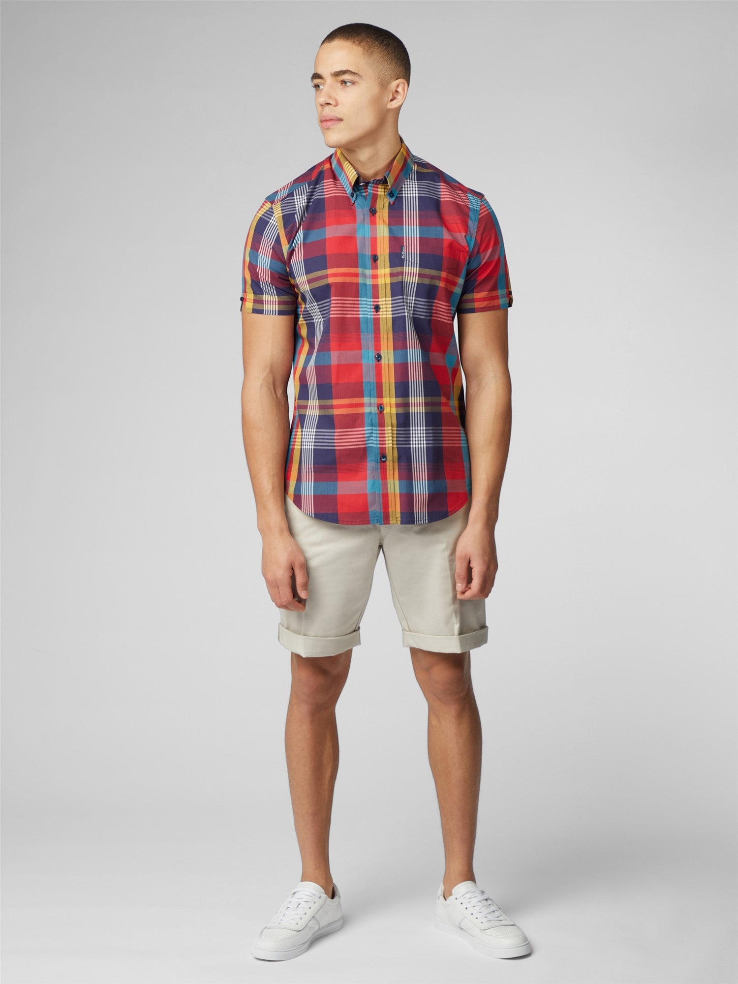 Ben Sherman Men's Large Madras Check Shirt, Short Sleeve