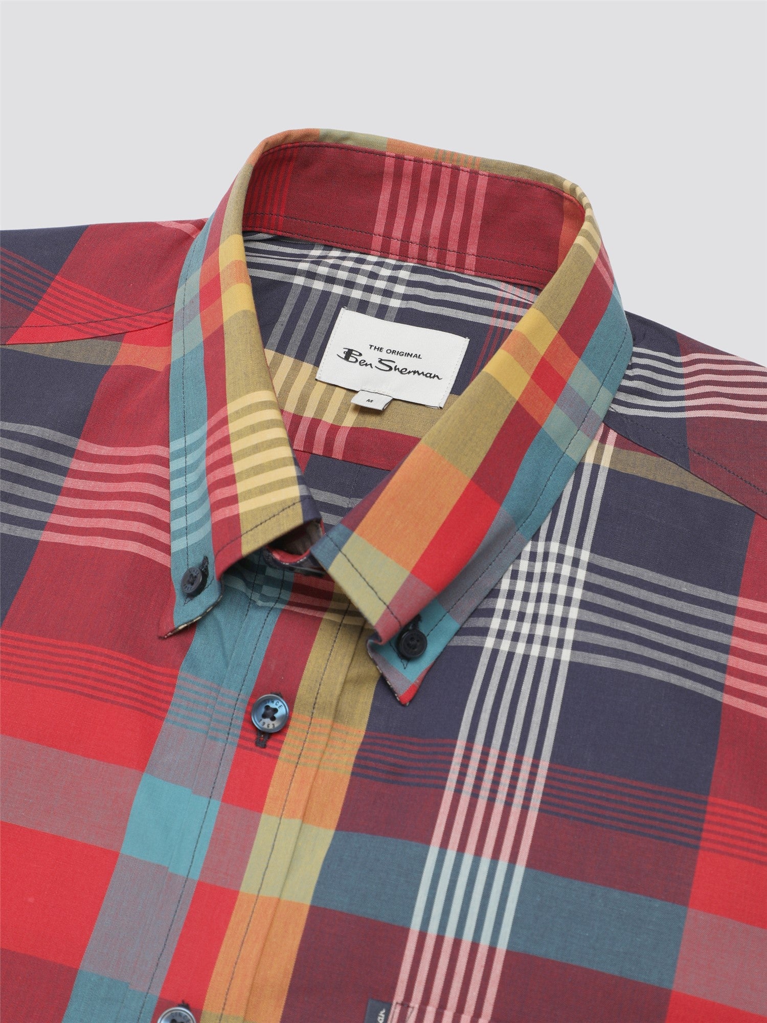 Ben Sherman Men's Large Madras Check Shirt, Short Sleeve