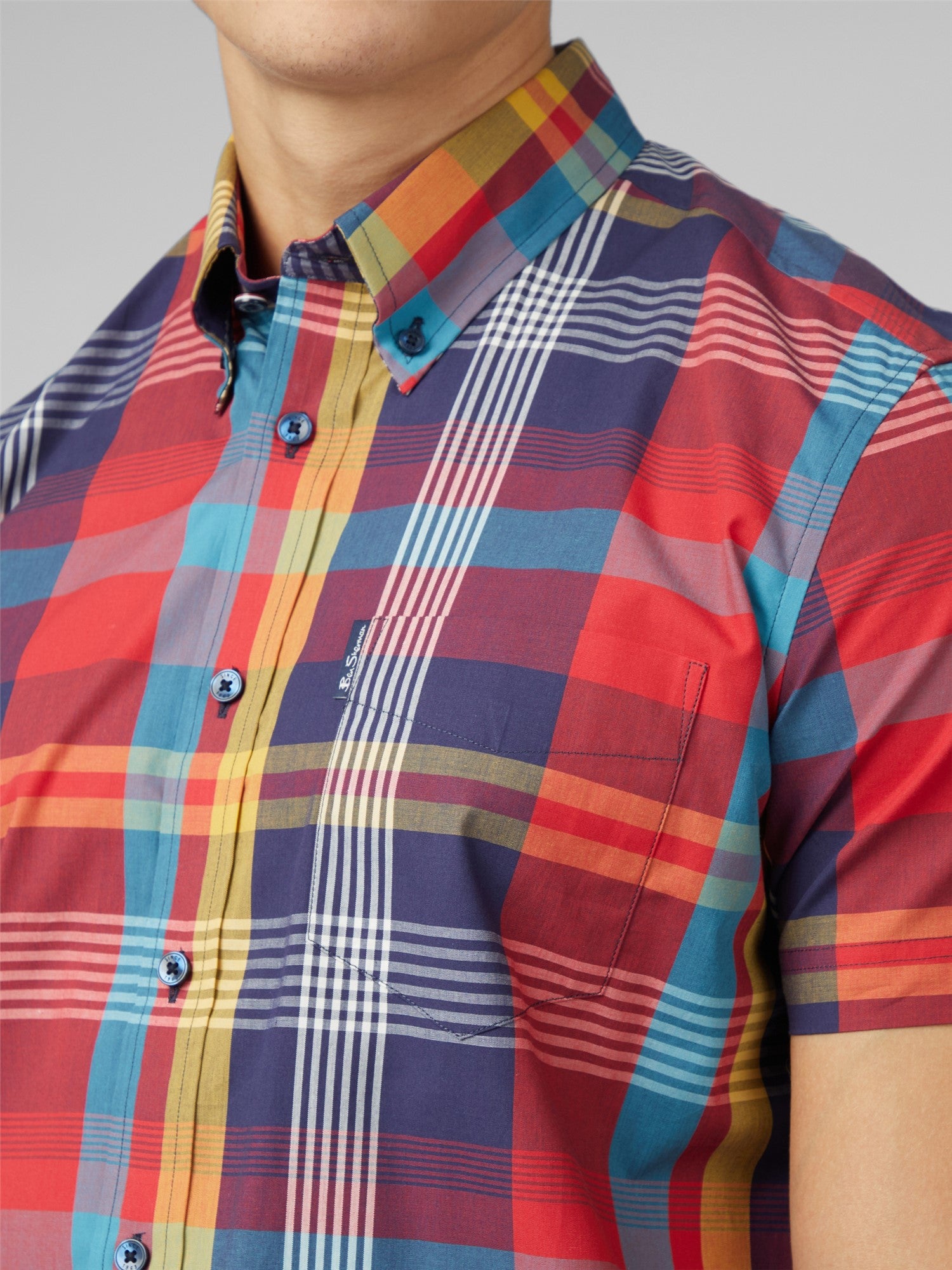 Ben Sherman Men's Large Madras Check Shirt, Short Sleeve