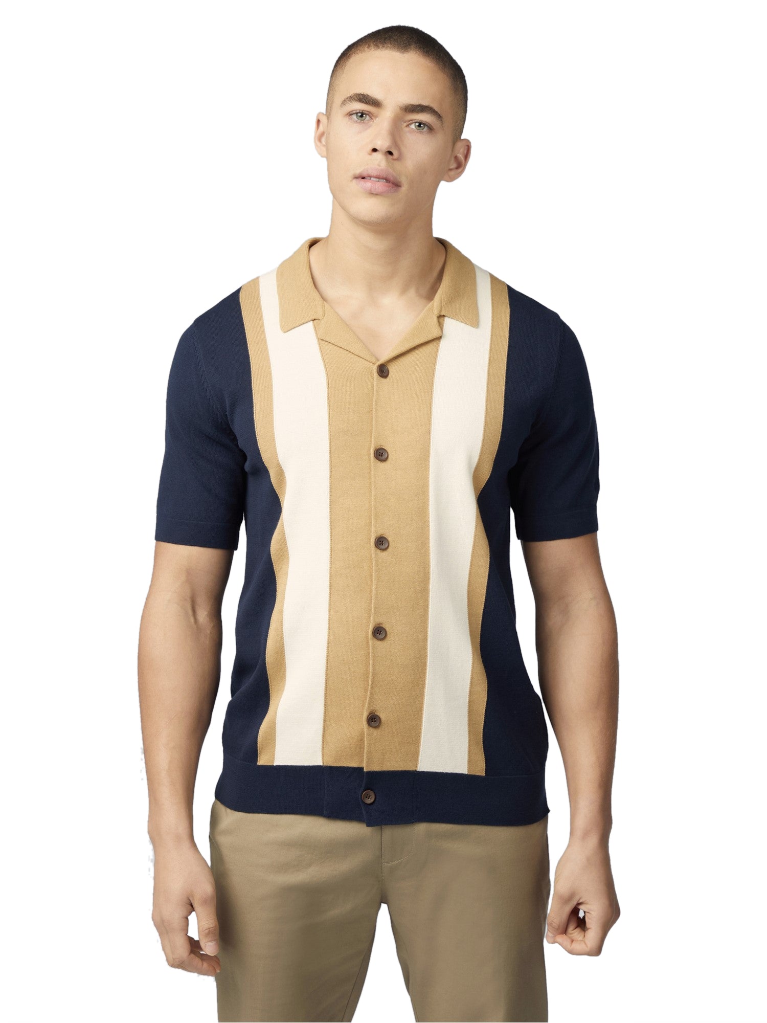 Ben Sherman Men's Resort Knit Neck Button Through Polo Shirt