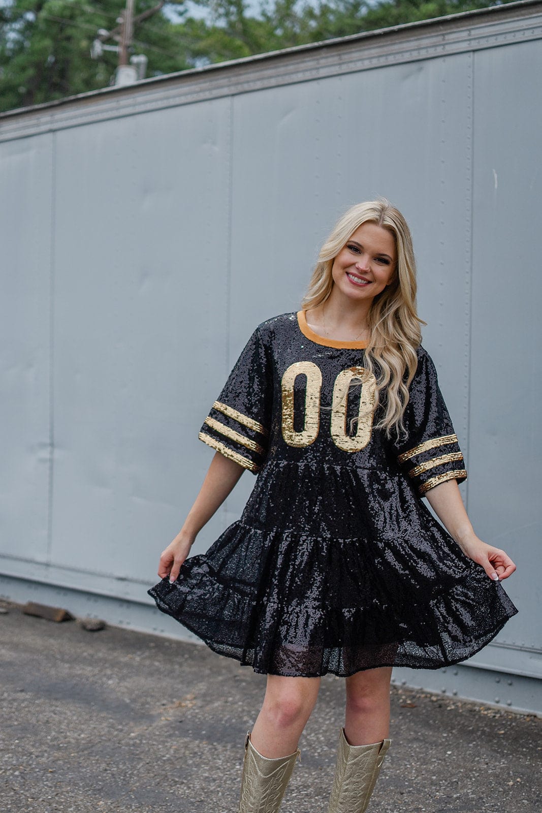 Black and Gold Sequin Dress