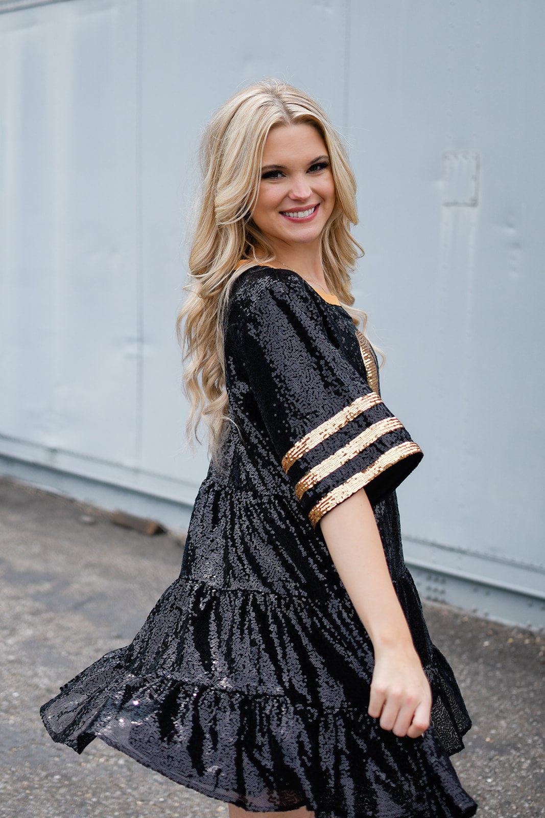 Black and Gold Sequin Dress