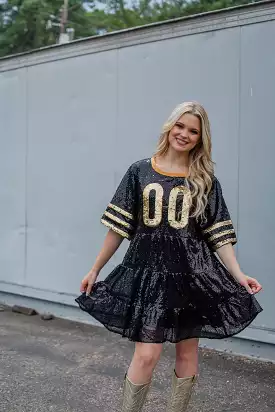 Black and Gold Sequin Dress