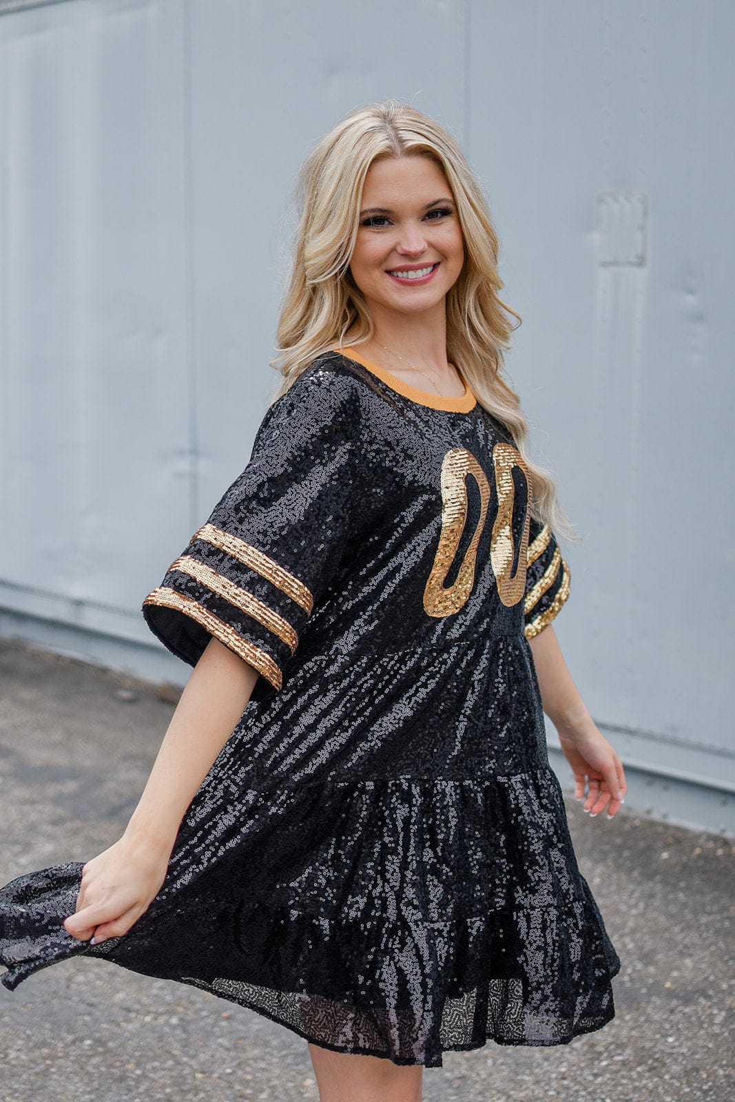 Black and Gold Sequin Dress