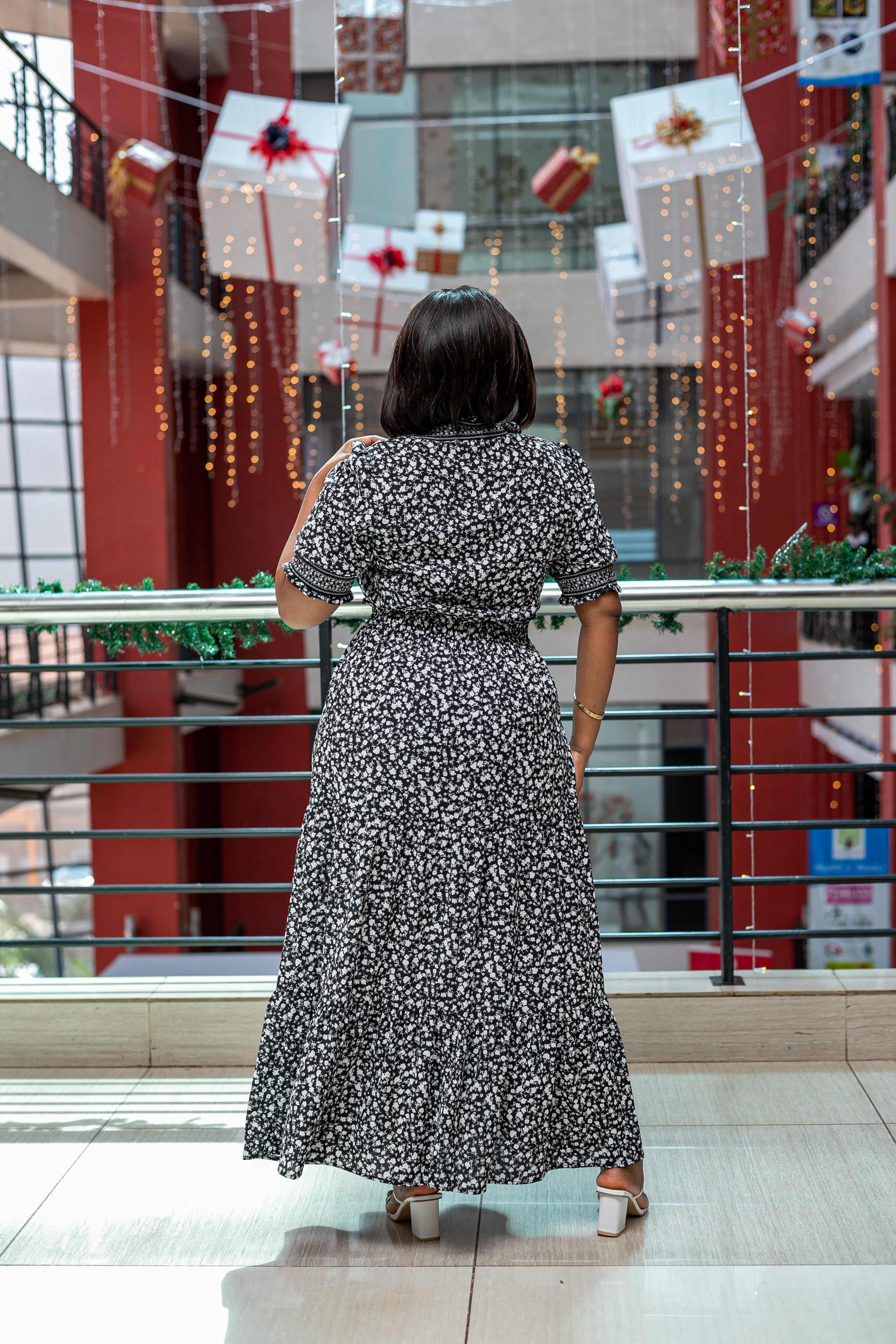 Black and white floral printed maxi dress