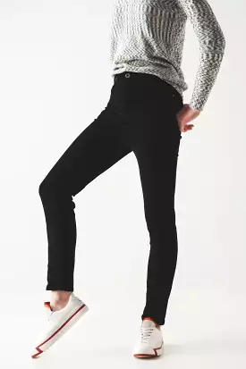 Black Elastic Cotton Skinny Cord Pants