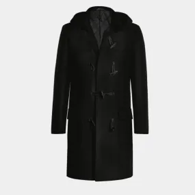 Long Black Coat with Pockets for Winter - Montgomery Style